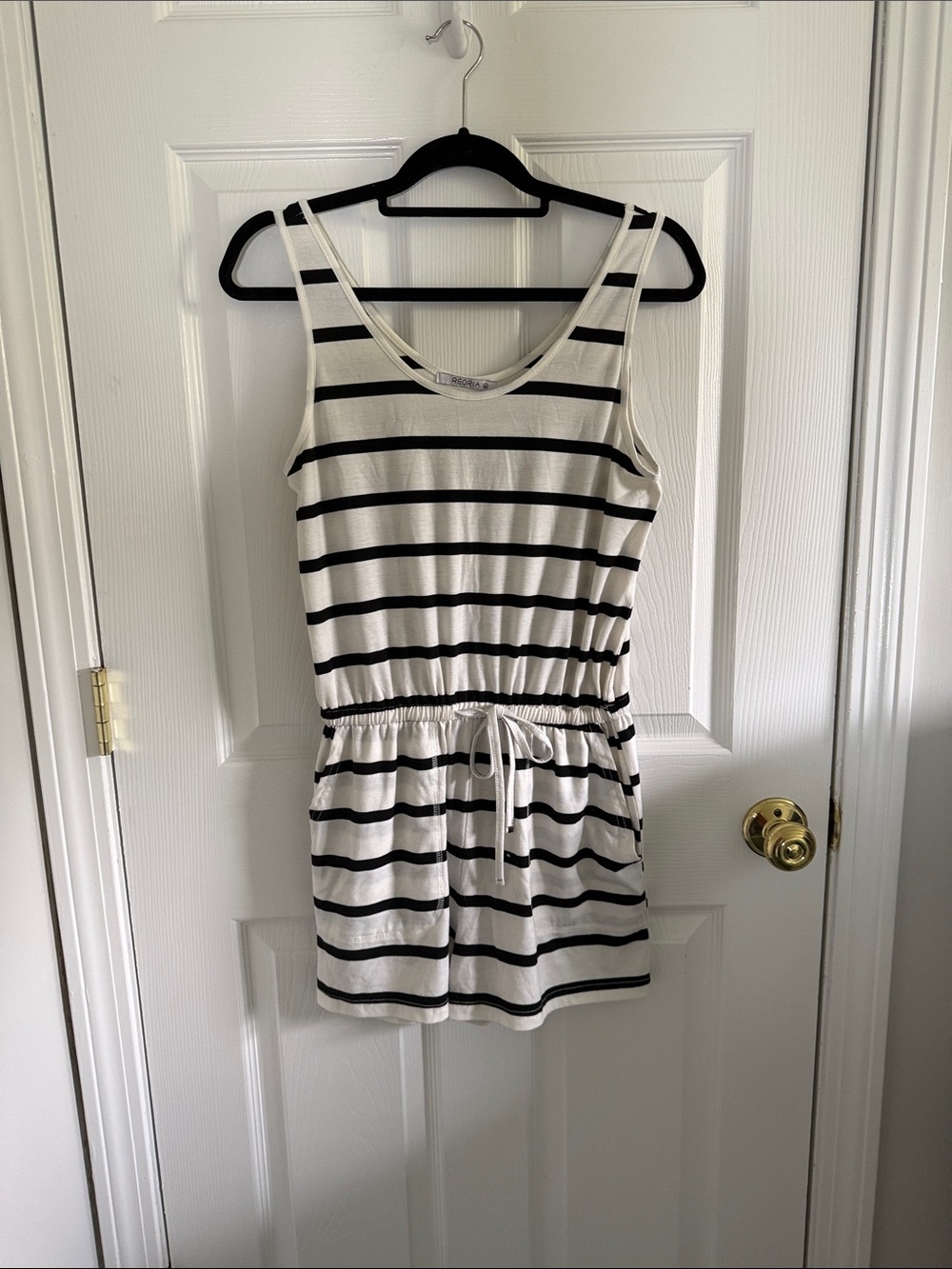 ReoRia Black and White Striped Sleeveless Romper